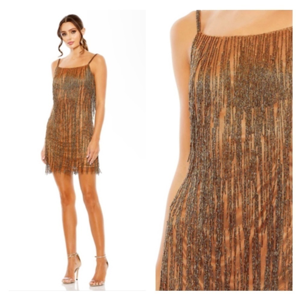 Mac Duggal 5935 NWT SCOOP NECK EMBELLISHED BEADED FRINGE DRESS